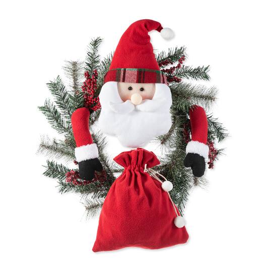 Glitzhome® 24" Santa Flocked Pine Needle & Berry Wreath